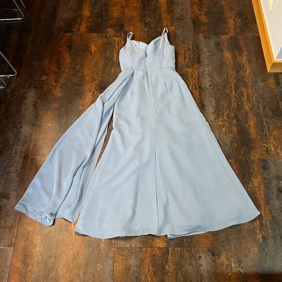 JJ's House Dusty Blue Lined Sleeveless Bridesmaid/Prom Sash Gown, Size 2 - Picture 9 of 11